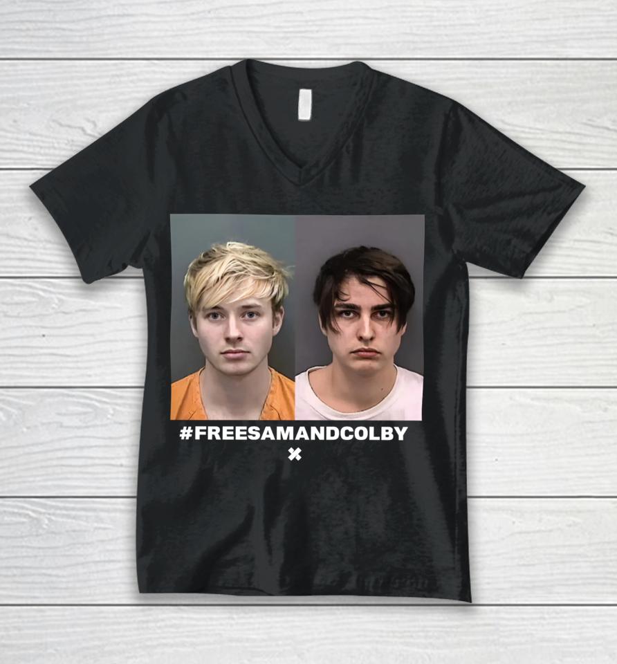 Freesamandcolby Mugshot Unisex V-Neck T-Shirt