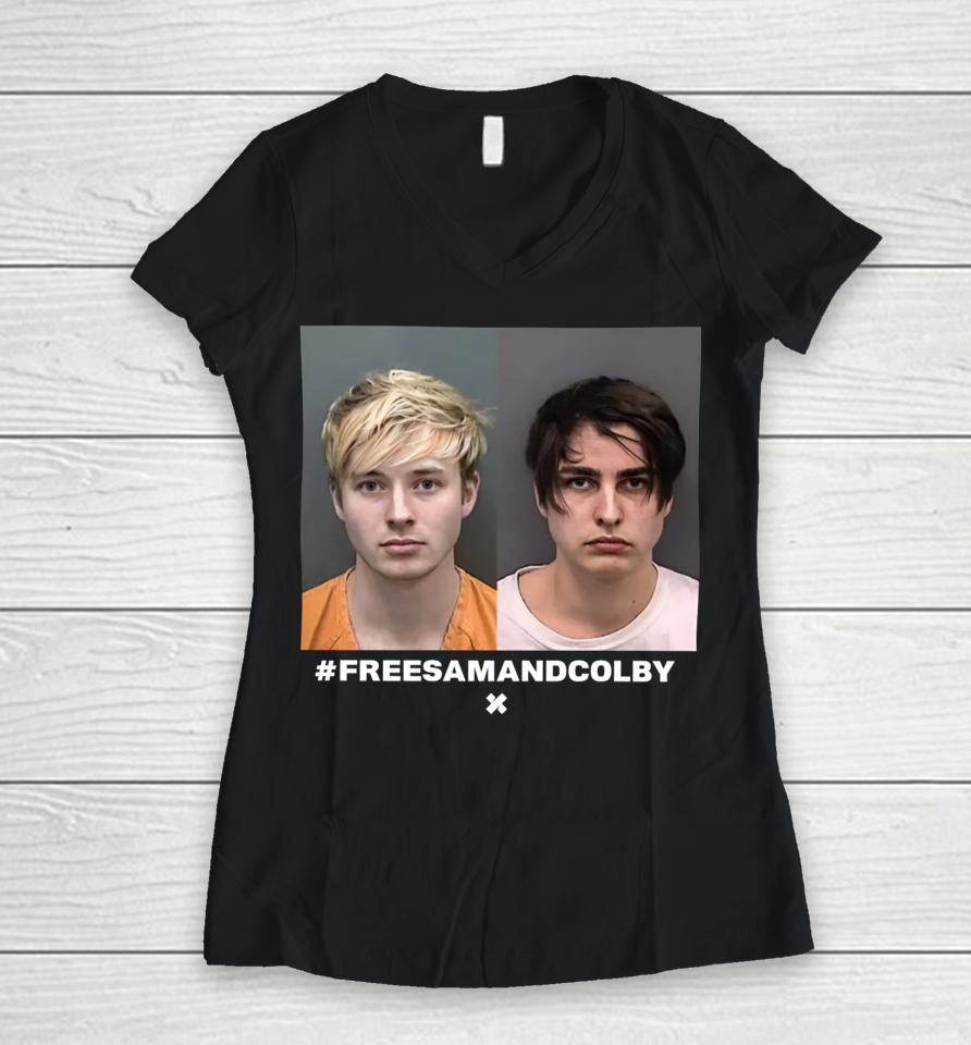 Freesamandcolby Mugshot Women V-Neck T-Shirt