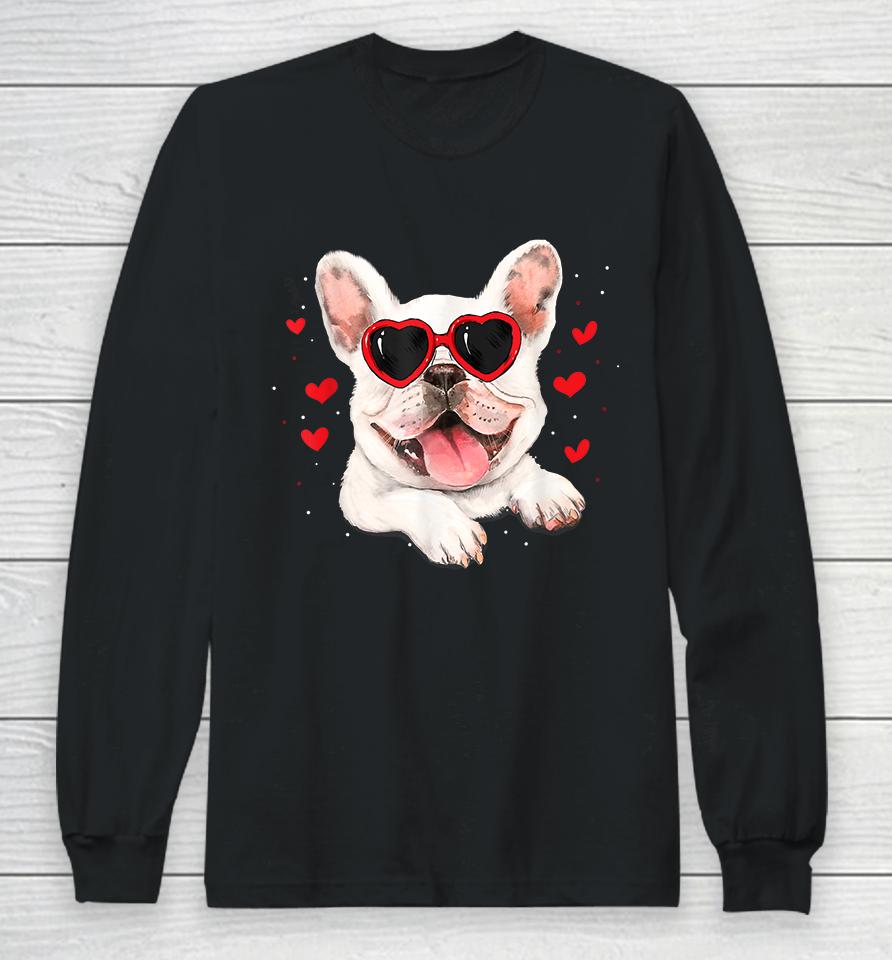 French Bulldog Heart Glasses Valentines Day Long Sleeve T-Shirt