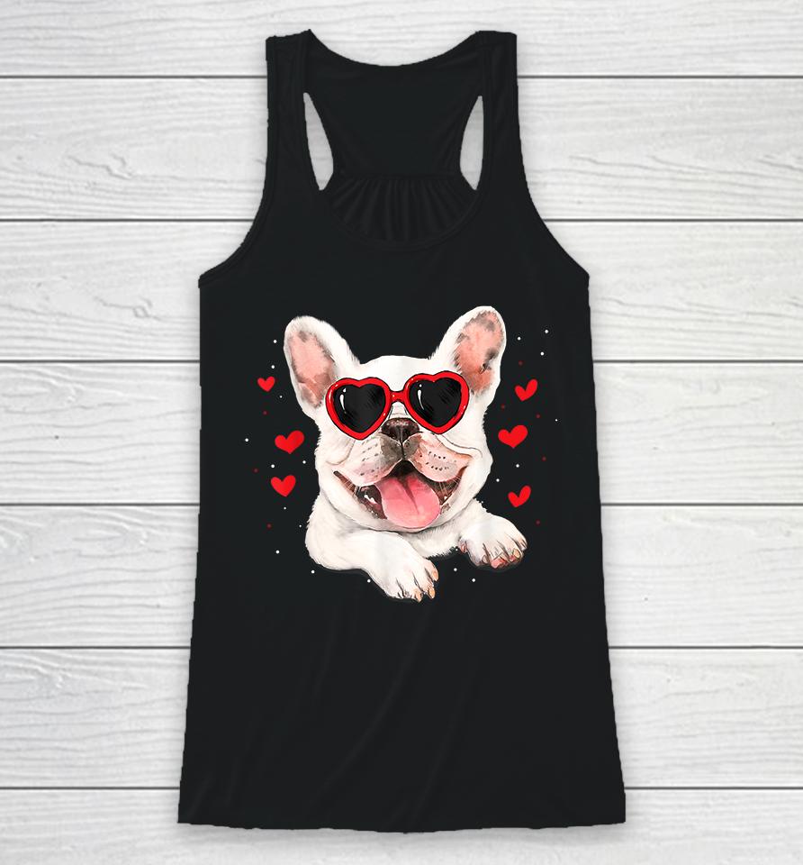 French Bulldog Heart Glasses Valentines Day Racerback Tank