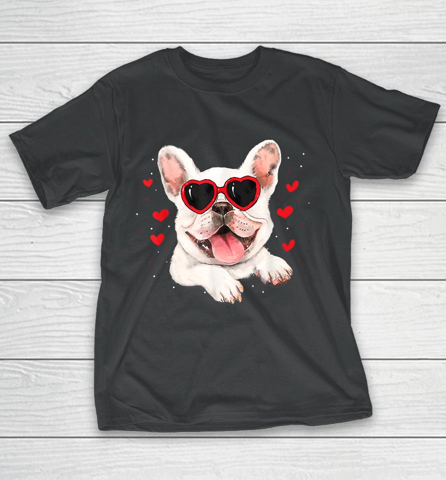 French Bulldog Heart Glasses Valentines Day T-Shirt