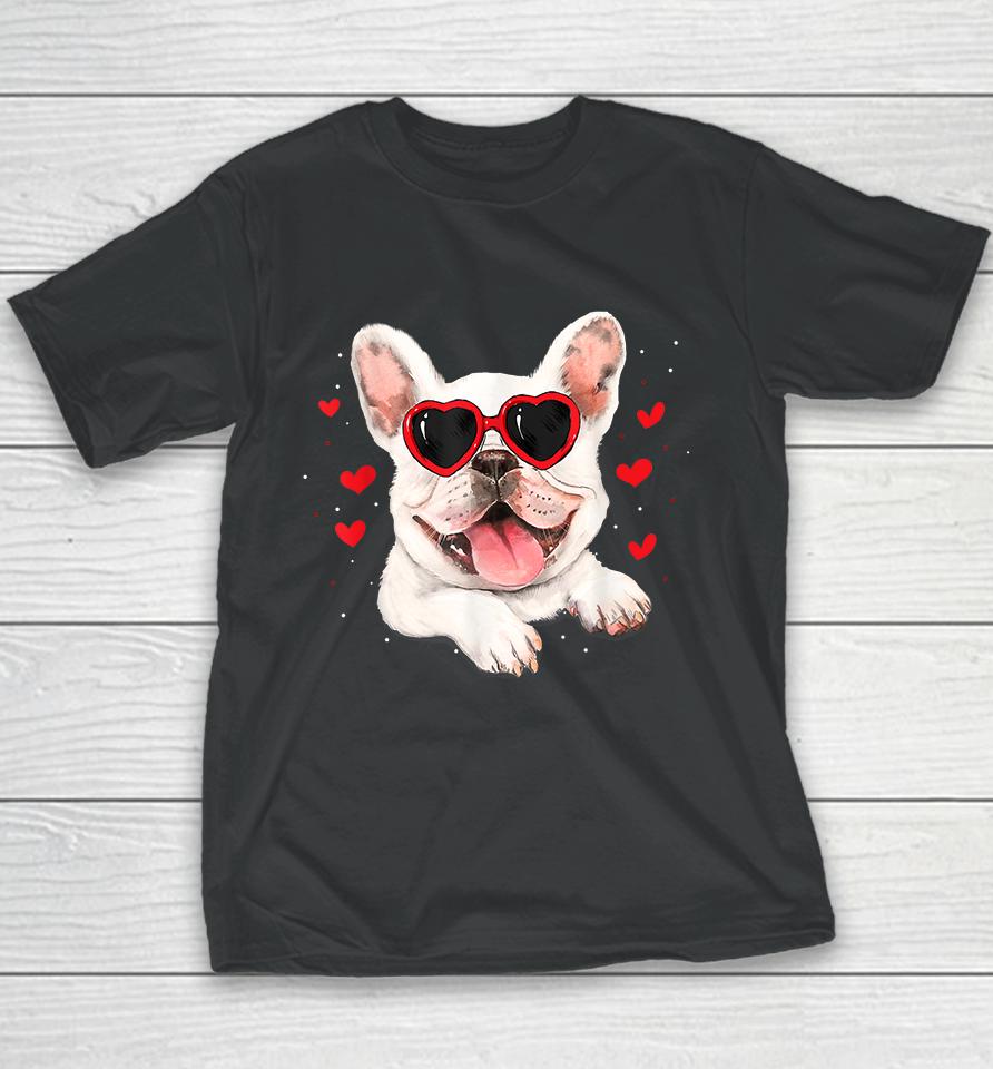 French Bulldog Heart Glasses Valentines Day Youth T-Shirt