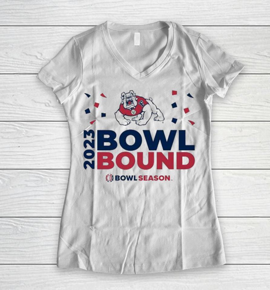 Fresno State Bulldogs 2023 Bowl Bound Bow Season Go Dawgs Logo Women V-Neck T-Shirt