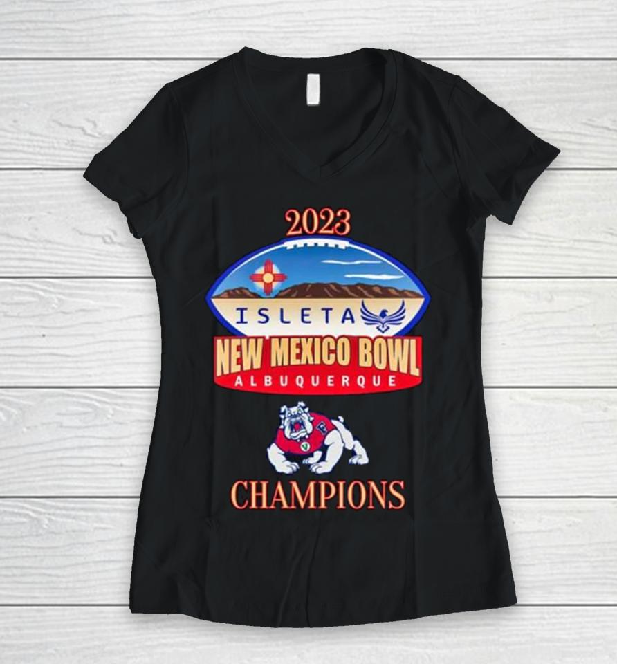 Fresno State Bulldogs 2023 Isleta New Mexico Bowl Albuquerque Women V-Neck T-Shirt