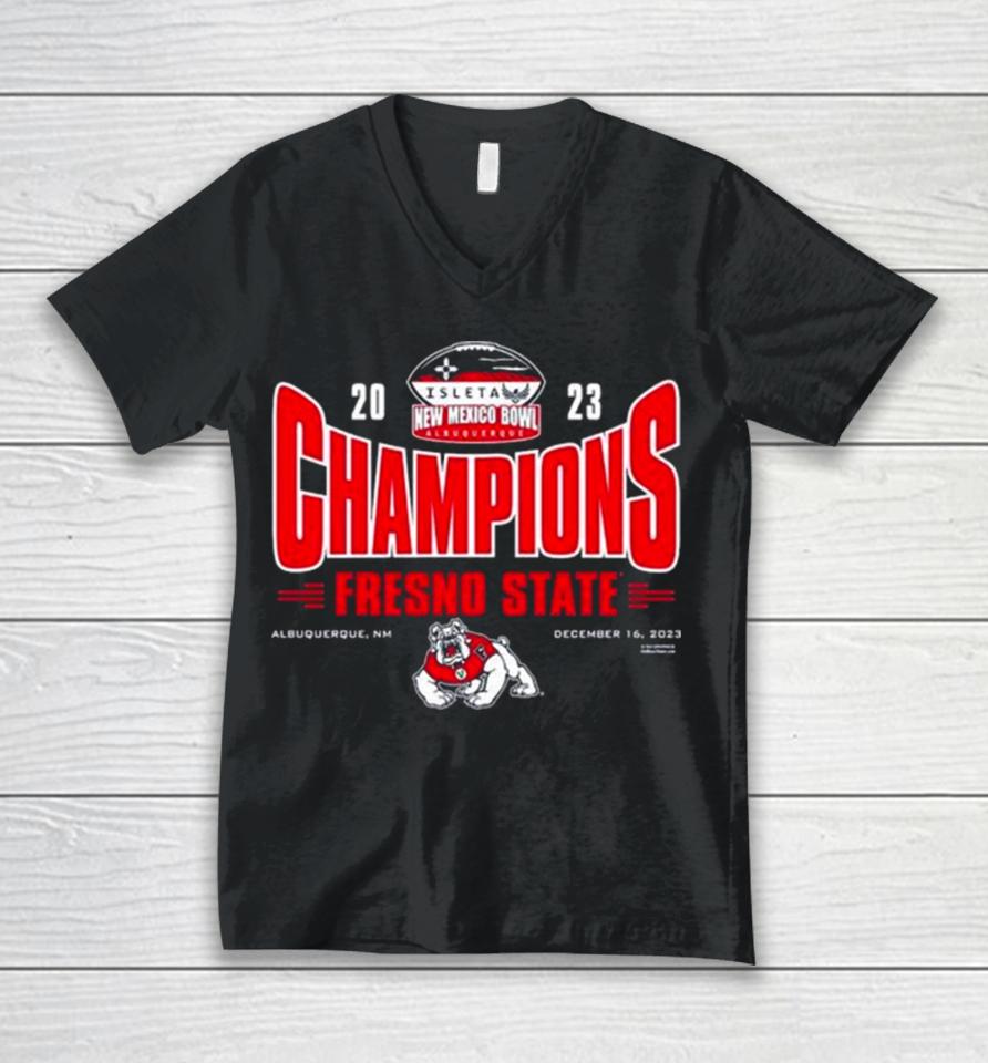 Fresno State Bulldogs 2023 Isleta New Mexico Bowl Bowl Champions Unisex V-Neck T-Shirt