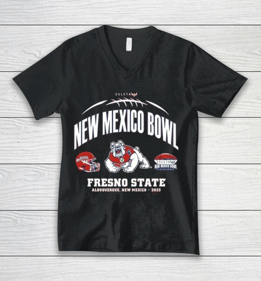 Fresno State Bulldogs 2023 New Mexico Bowl Albuquerque, New Mexico Unisex V-Neck T-Shirt