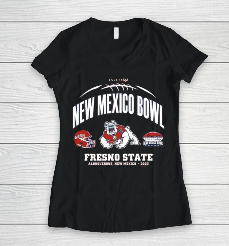 Fresno State Bulldogs 2023 New Mexico Bowl Albuquerque, New Mexico Women V-Neck T-Shirt