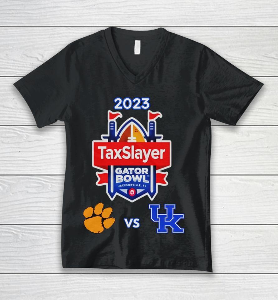 Friday December 29Th 2023 Taxslayer Gator Bowl Clemson Tigers Vs Kentucky Tiaa Bank Field Jacksonville Fl Cfb Bowl Game Unisex V-Neck T-Shirt