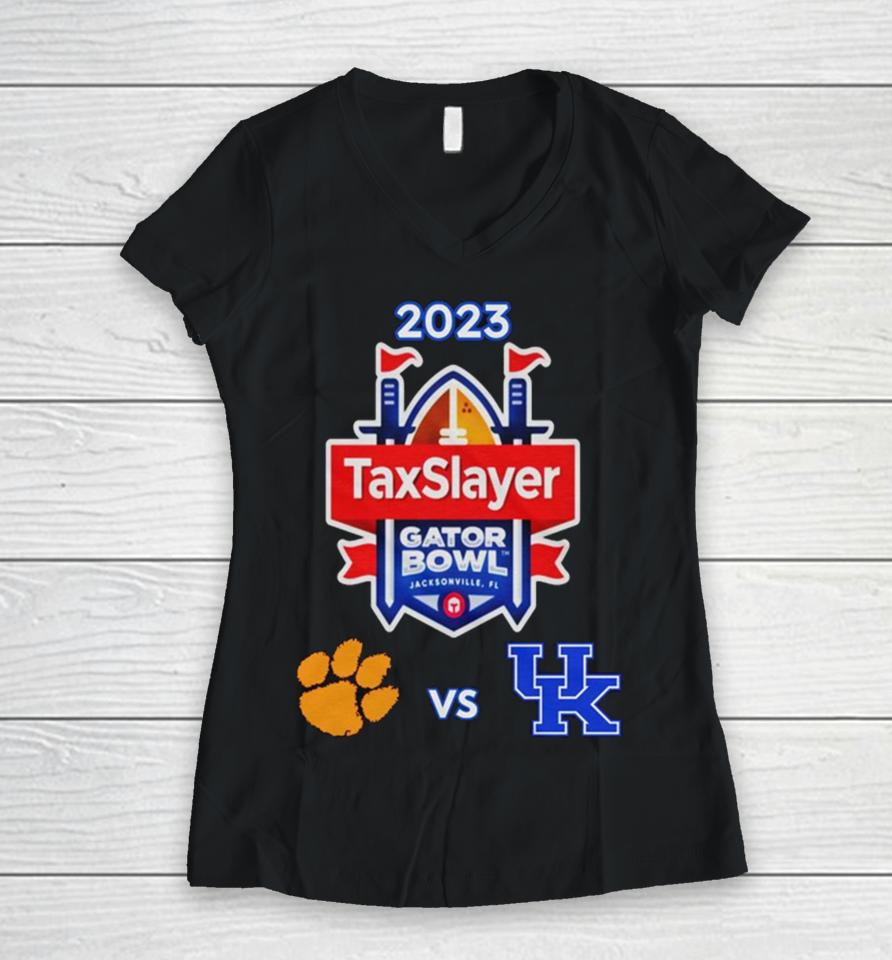 Friday December 29Th 2023 Taxslayer Gator Bowl Clemson Tigers Vs Kentucky Tiaa Bank Field Jacksonville Fl Cfb Bowl Game Women V-Neck T-Shirt