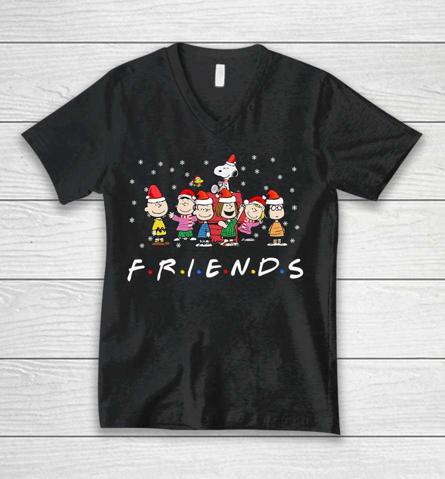 Friends Christmas Shirt, Peanuts Snoopy And Friends Santa Hat Mery Christmas Unisex V-Neck T-Shirt