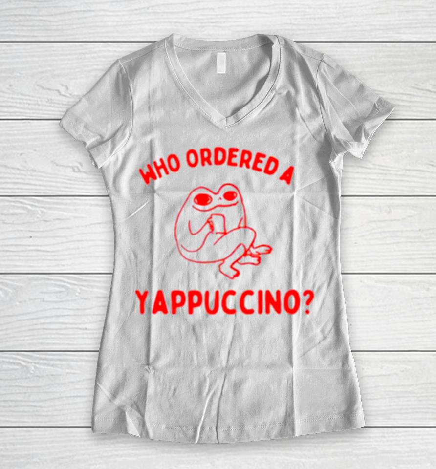 Frog Who Ordered A Yappachino Women V-Neck T-Shirt