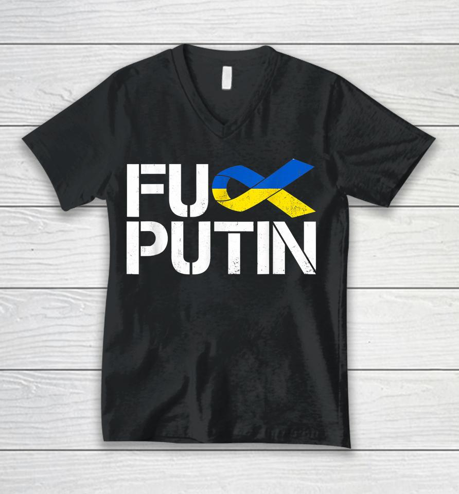 Fuck Putin Ukraine Ribbon Unisex V-Neck T-Shirt
