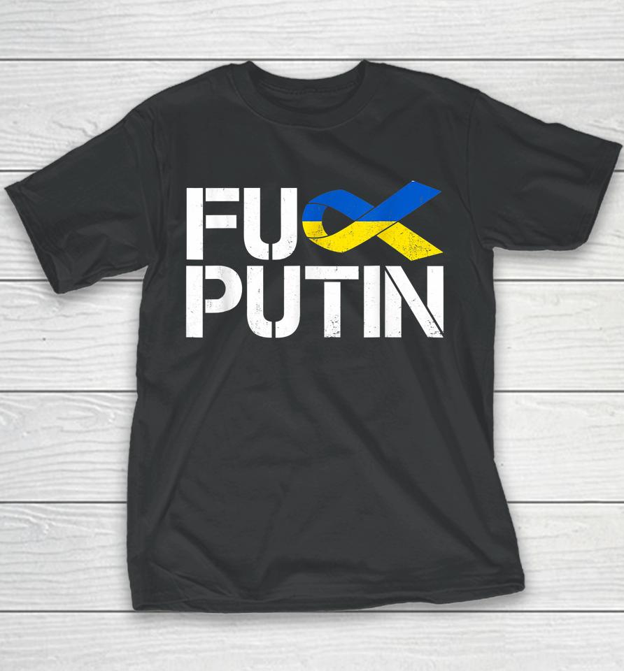 Fuck Putin Ukraine Ribbon Youth T-Shirt