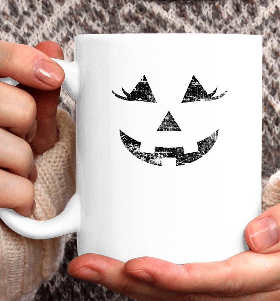 Fun Halloween Jack O Lantern Pumpkin Eyelashes Face Vintage Coffee Mug