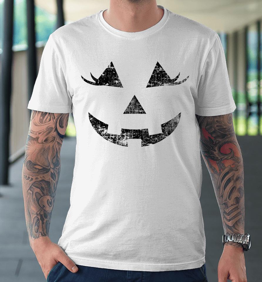 Fun Halloween Jack O Lantern Pumpkin Eyelashes Face Vintage Premium T-Shirt