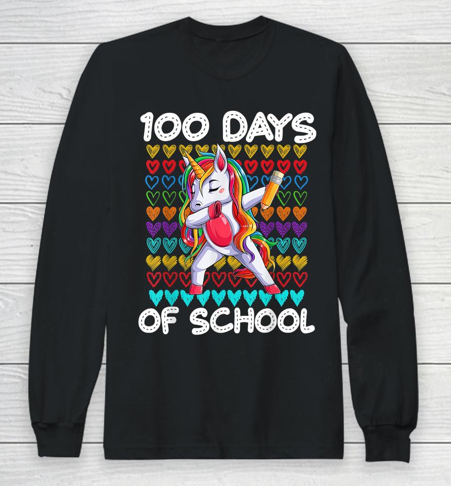 Funny 100 Days Of School 100Th Day Of School Unicorn Girls Long Sleeve T-Shirt
