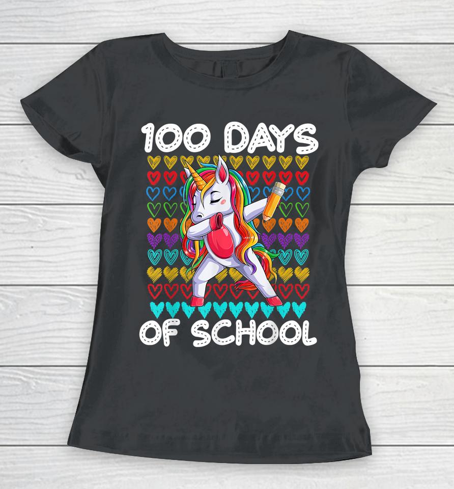 Funny 100 Days Of School 100Th Day Of School Unicorn Girls Women T-Shirt