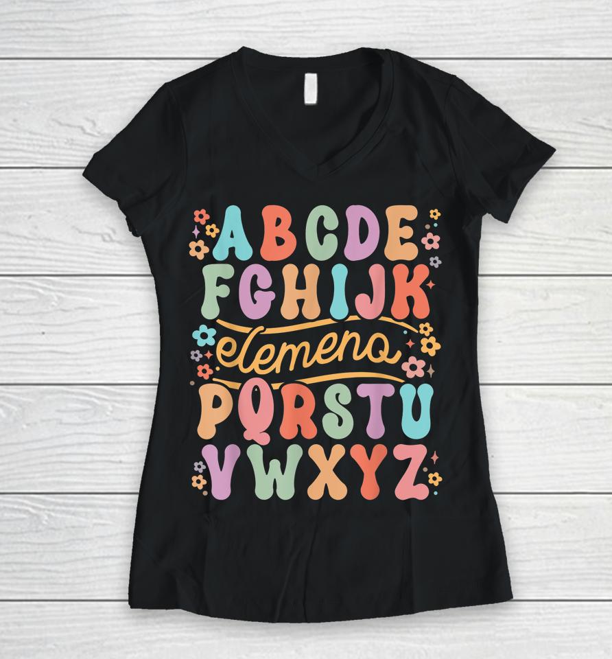 Funny Abcdefghijk Elemeno P Teaching Alphabets Women V-Neck T-Shirt