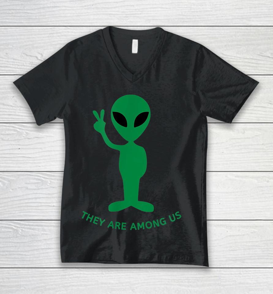 Funny Alien Space Costume Gift - They Are Among Us Unisex V-Neck T-Shirt