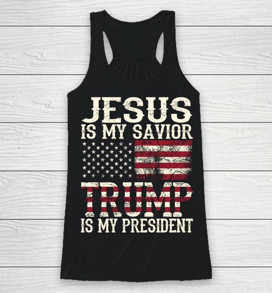 Funny American Jesus Is My Savior Trump Is My President Gift Racerback Tank