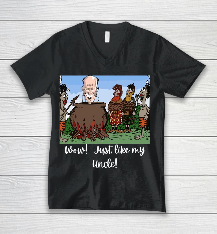 Funny Anti Joe Biden Cannibal Story About His Uncle Unisex V-Neck T-Shirt
