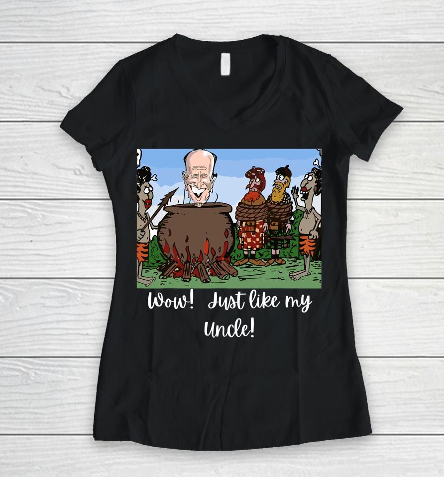 Funny Anti Joe Biden Cannibal Story About His Uncle Women V-Neck T-Shirt