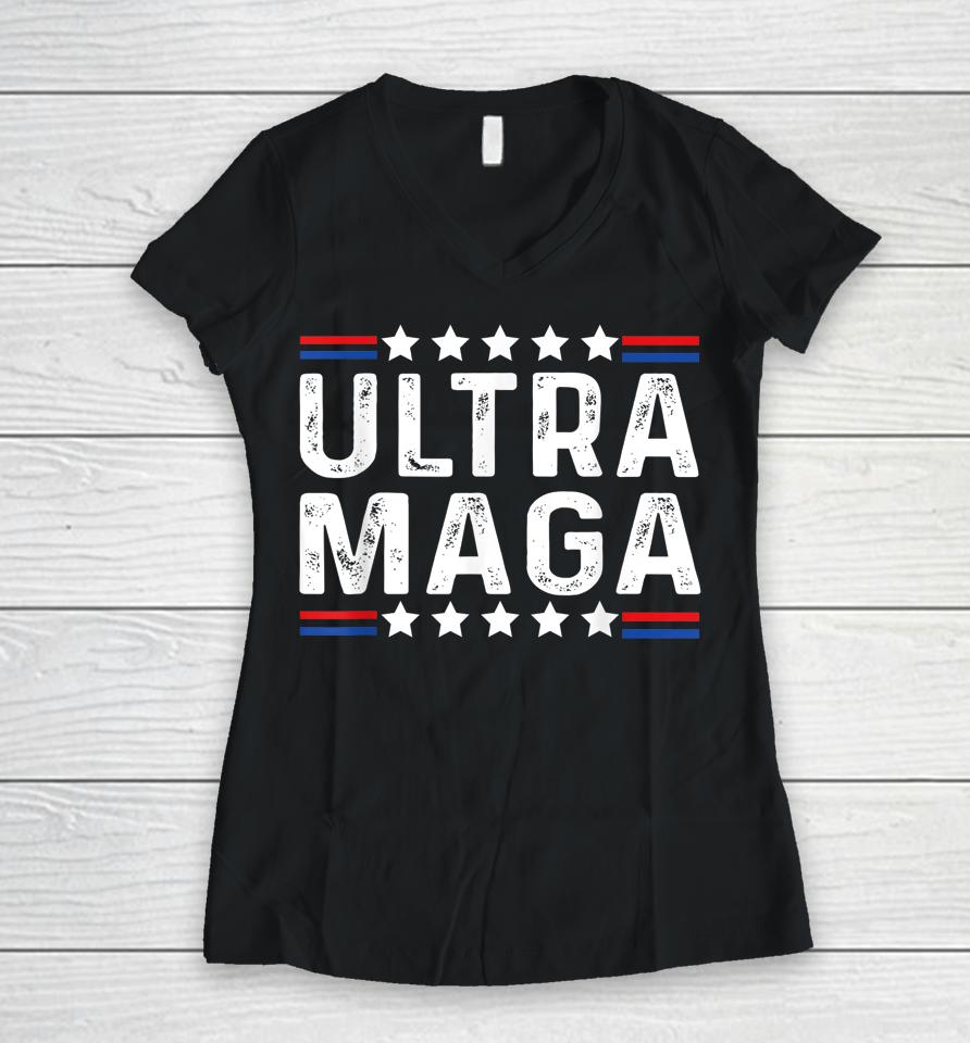 Funny Anti Joe Biden Vintage Ultra Maga Women V-Neck T-Shirt