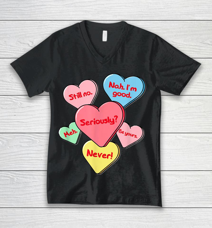 Funny Anti Valentines Day Gift Sarcastic Single Awareness Unisex V-Neck T-Shirt