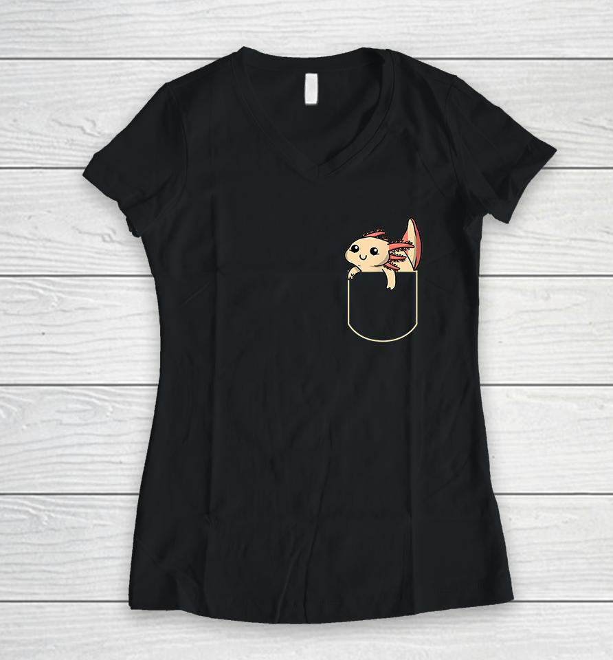 Funny Axolotl In The Pocket Women V-Neck T-Shirt
