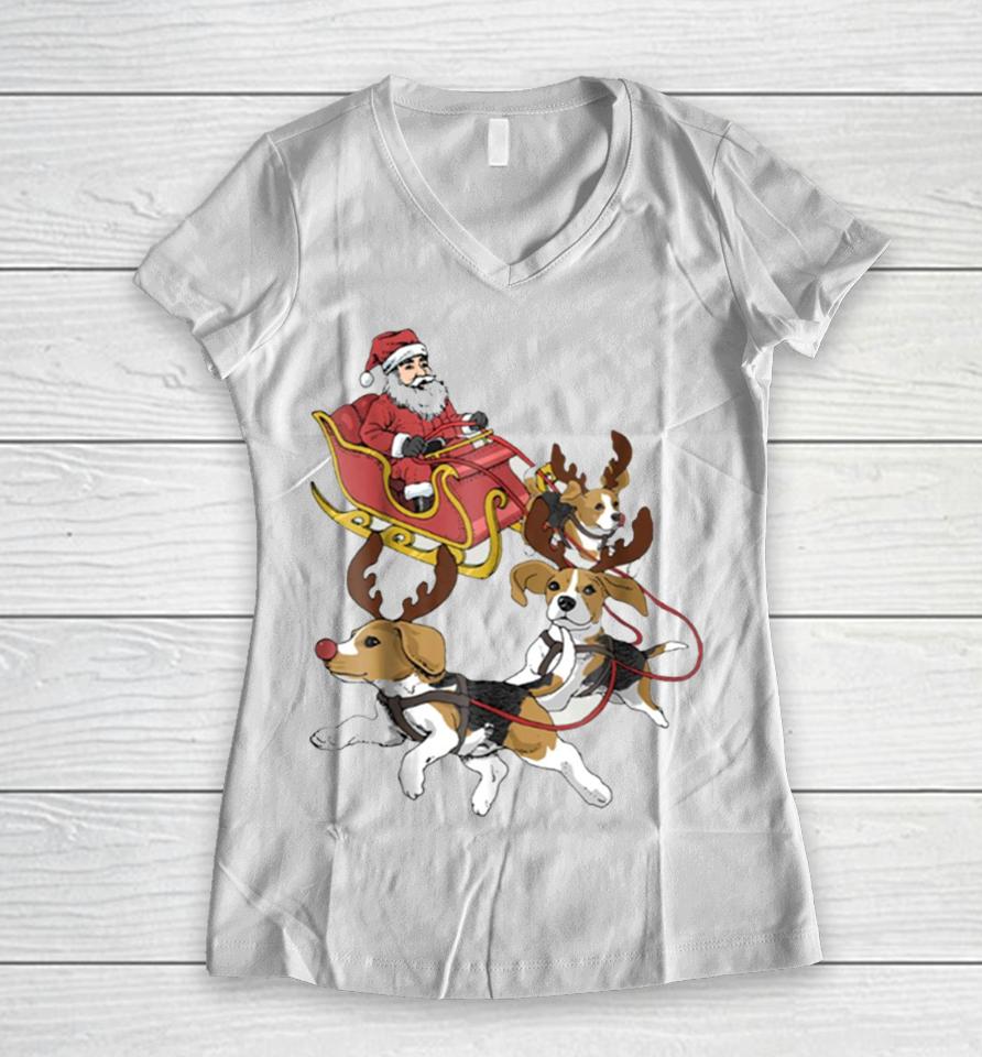 Funny Beagle Christmas For Cute Dog Lovers Women V-Neck T-Shirt