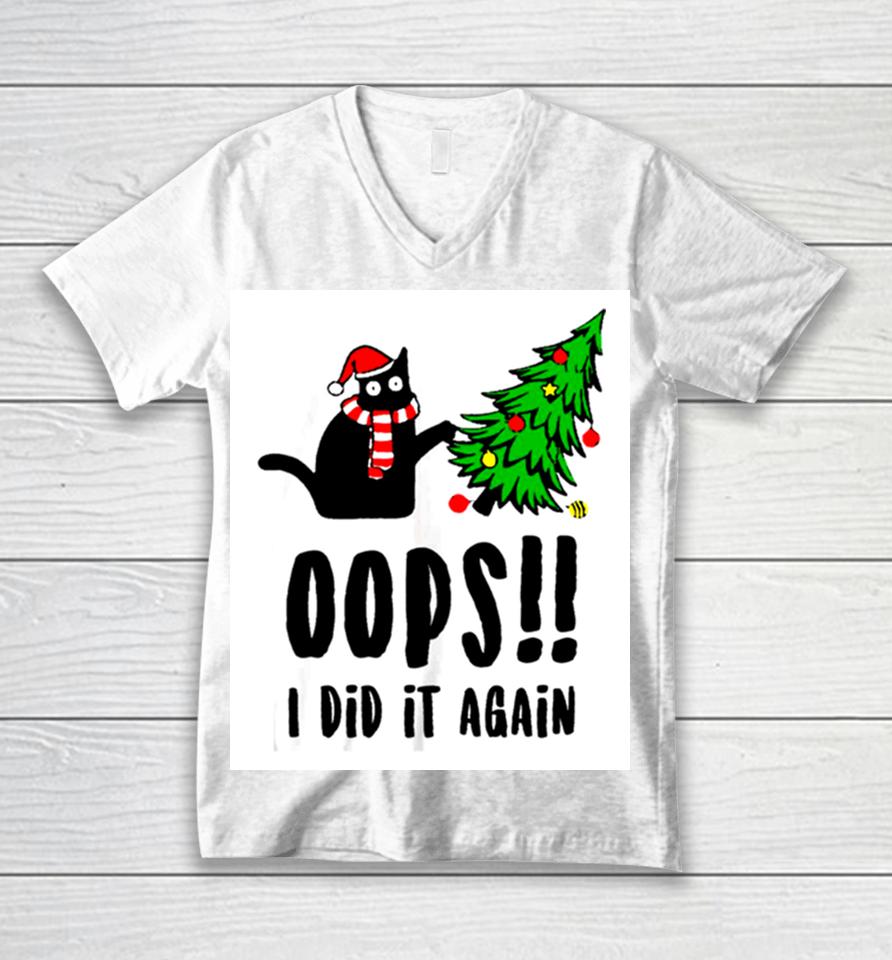 Funny Black Cat Christmas Tree Oops I Did It Again Britney Spears Unisex V-Neck T-Shirt