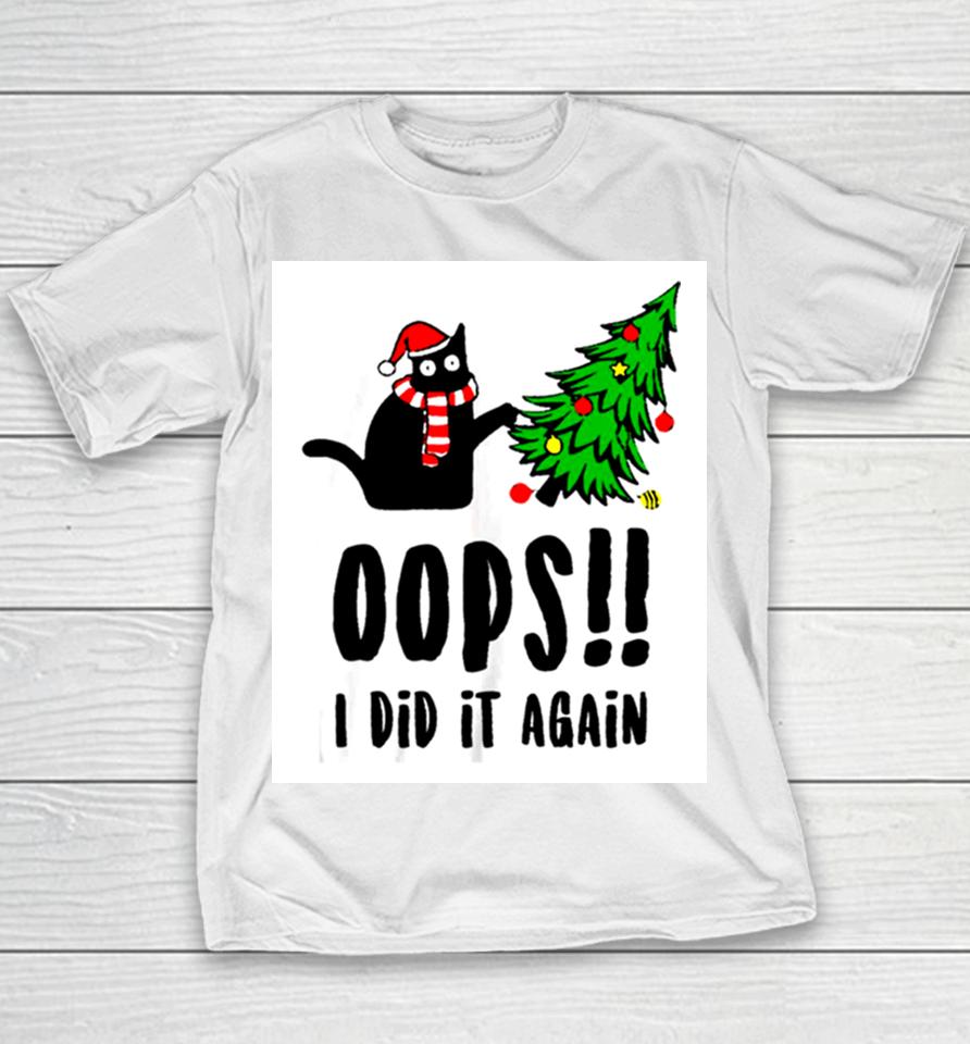 Funny Black Cat Christmas Tree Oops I Did It Again Britney Spears Youth T-Shirt
