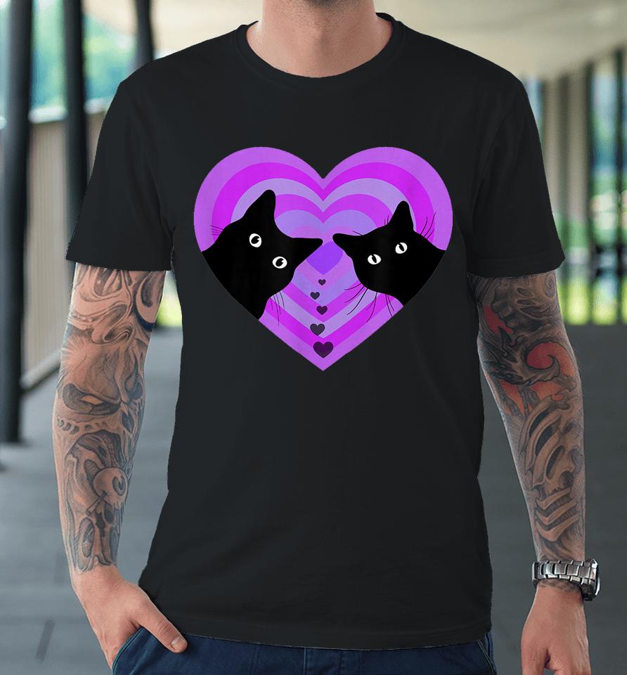 Funny Black Cat Valentine Day Cat Couple Retro Vintage Premium T-Shirt