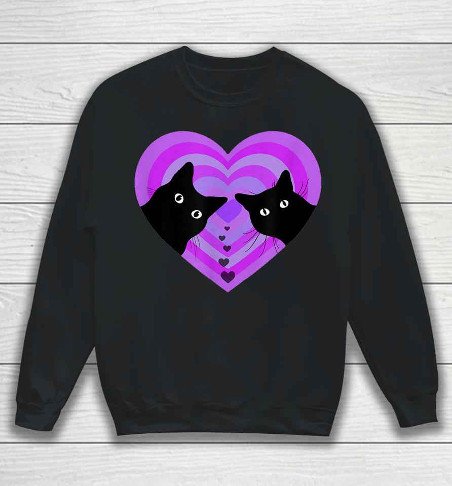 Funny Black Cat Valentine Day Cat Couple Retro Vintage Sweatshirt