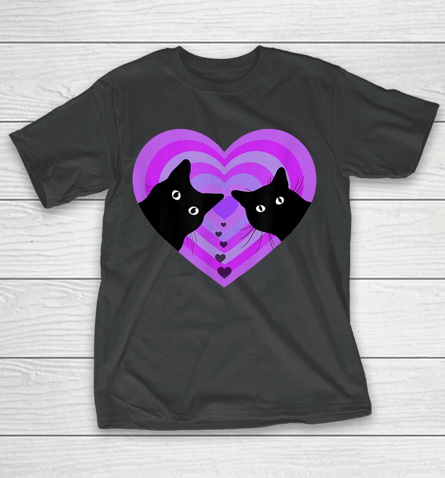 Funny Black Cat Valentine Day Cat Couple Retro Vintage T-Shirt