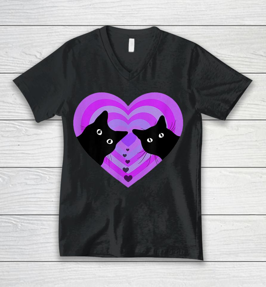 Funny Black Cat Valentine Day Cat Couple Retro Vintage Unisex V-Neck T-Shirt