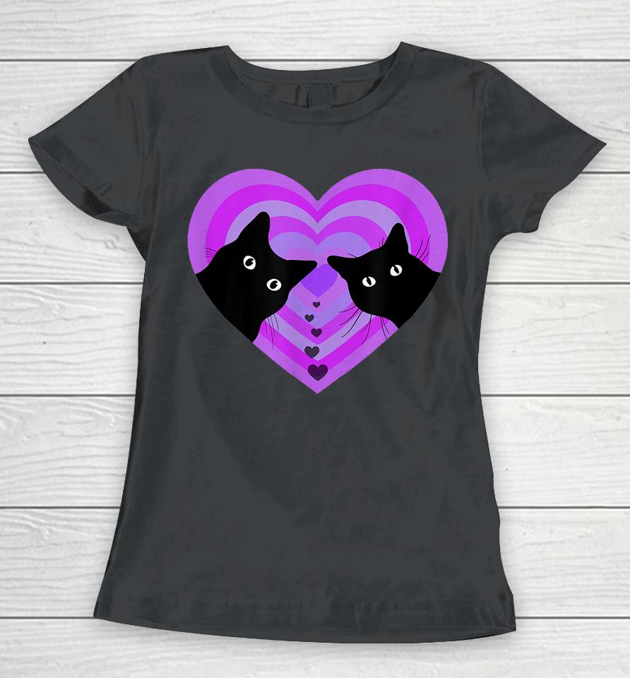 Funny Black Cat Valentine Day Cat Couple Retro Vintage Women T-Shirt