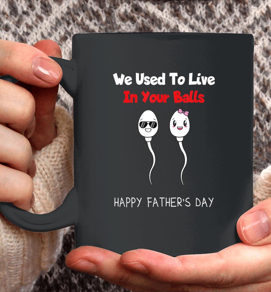 Funny Boy And Girl Fathers Day We Used To Live In Your Balls Coffee Mug