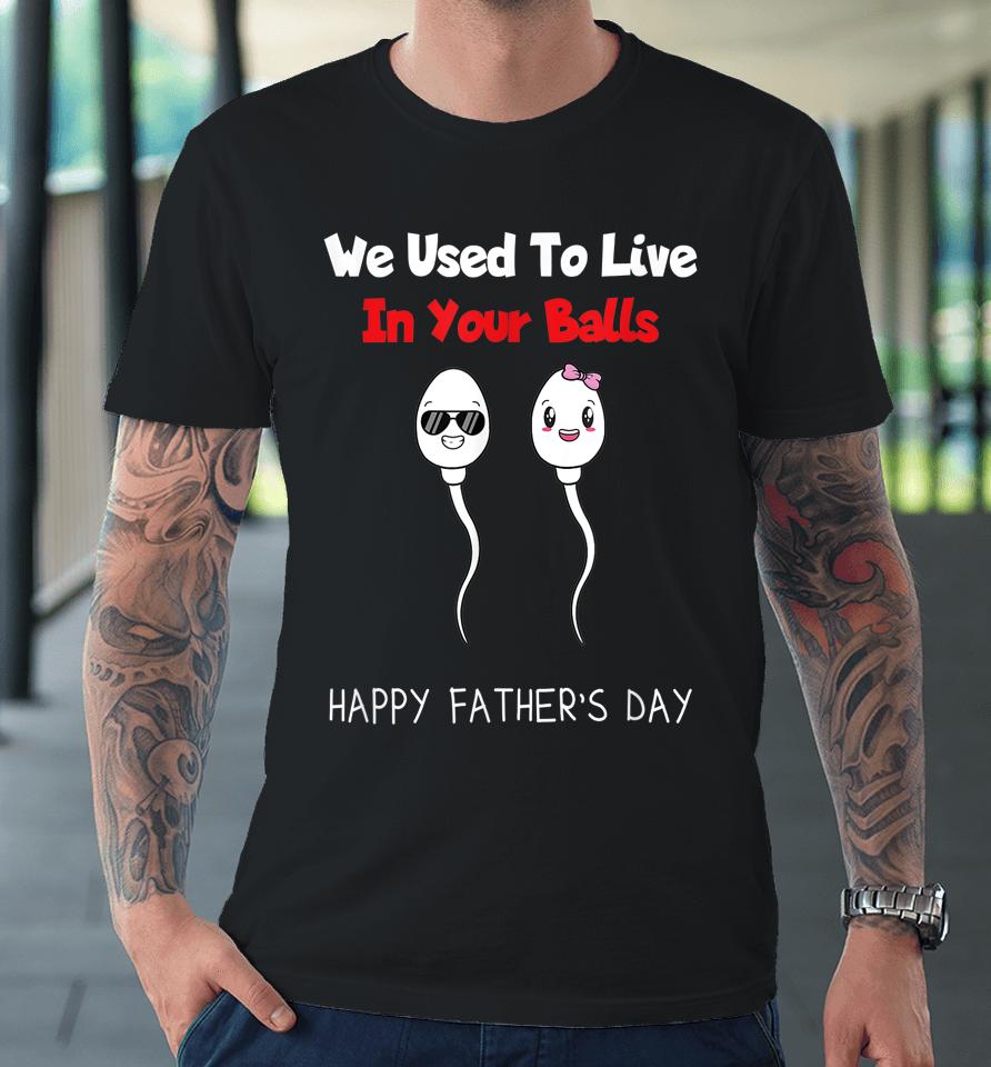 Funny Boy And Girl Fathers Day We Used To Live In Your Balls Premium T-Shirt