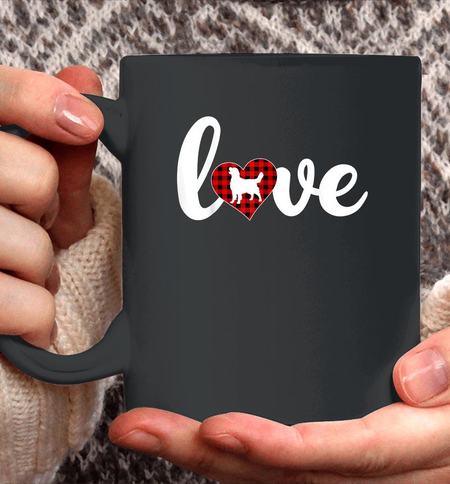 Funny Buffalo Plaid Love Golden Retriever Dog Valentines Day Coffee Mug