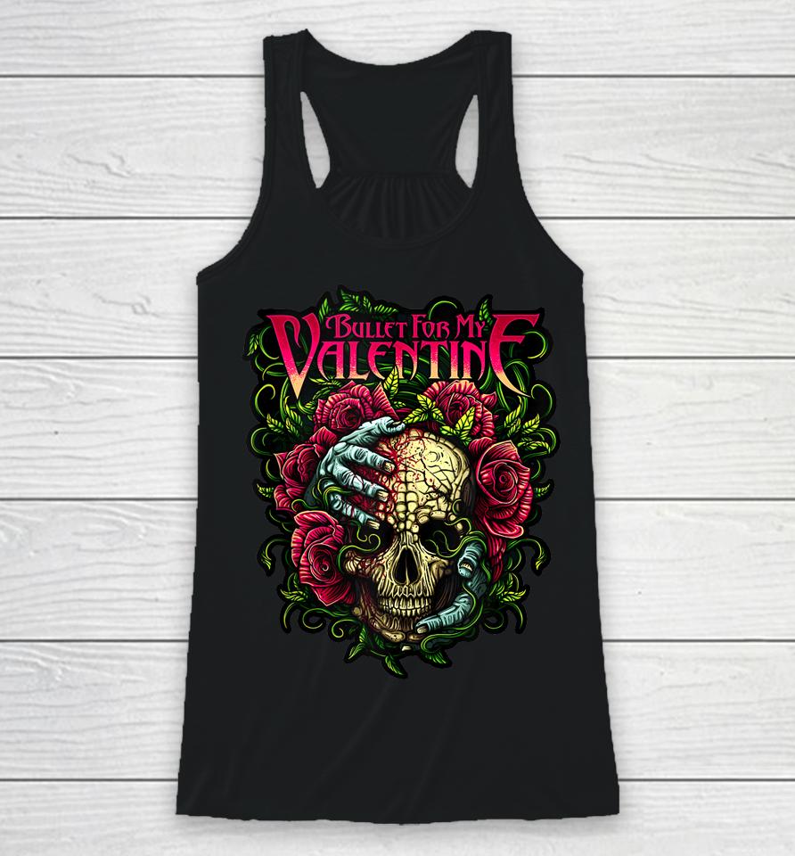 Funny Bullet My Valentine Skull Roses And Red Blood Horror Racerback Tank