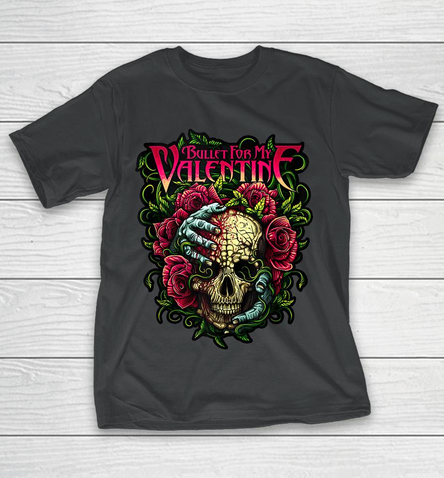 Funny Bullet My Valentine Skull Roses And Red Blood Horror T-Shirt