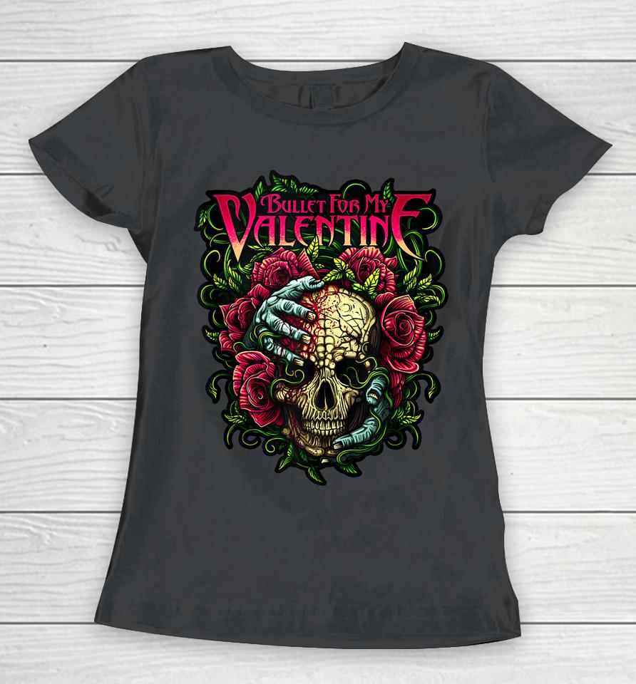 Funny Bullet My Valentine Skull Roses And Red Blood Horror Women T-Shirt