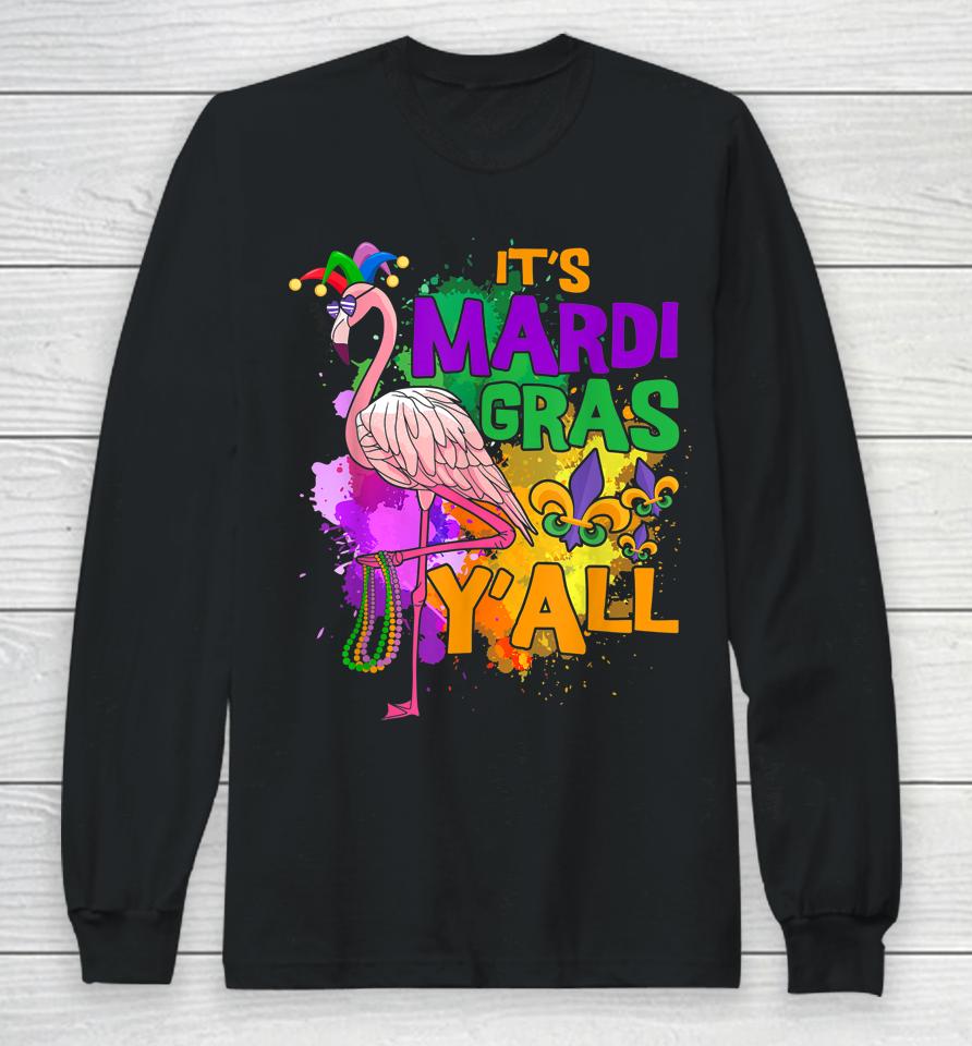 Funny Carnival Party Gift Idea Flamingo Mardi Gras Long Sleeve T-Shirt