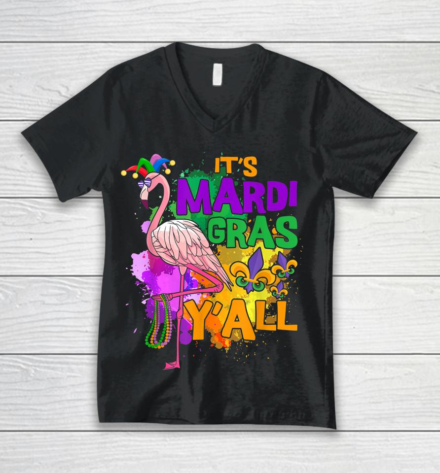 Funny Carnival Party Gift Idea Flamingo Mardi Gras Unisex V-Neck T-Shirt