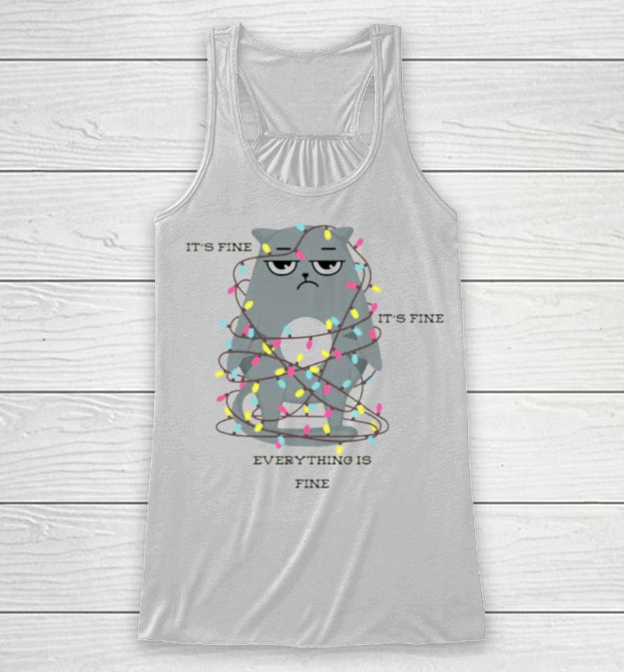 Funny Cat Christmas Lights I’m Fine Everything Is Fine Racerback Tank