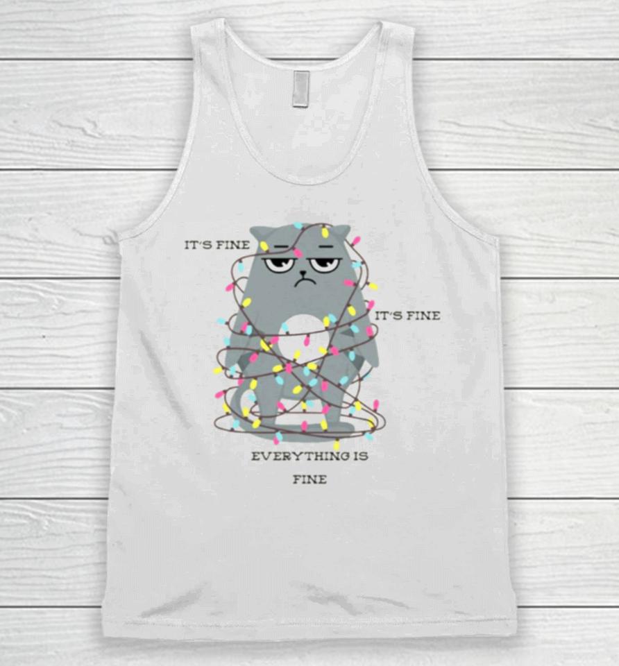 Funny Cat Christmas Lights I’m Fine Everything Is Fine Unisex Tank Top