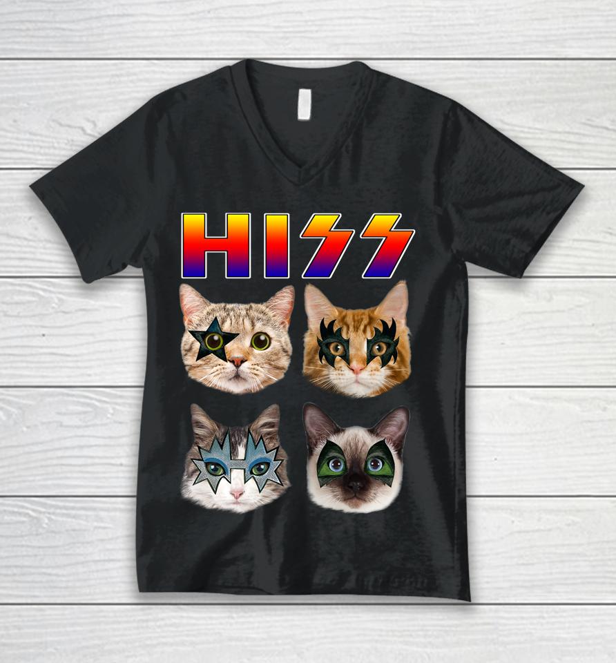 Funny Cat Hiss Rock And Roll For Cat Lover, Cat Dad, Cat Mom Unisex V-Neck T-Shirt