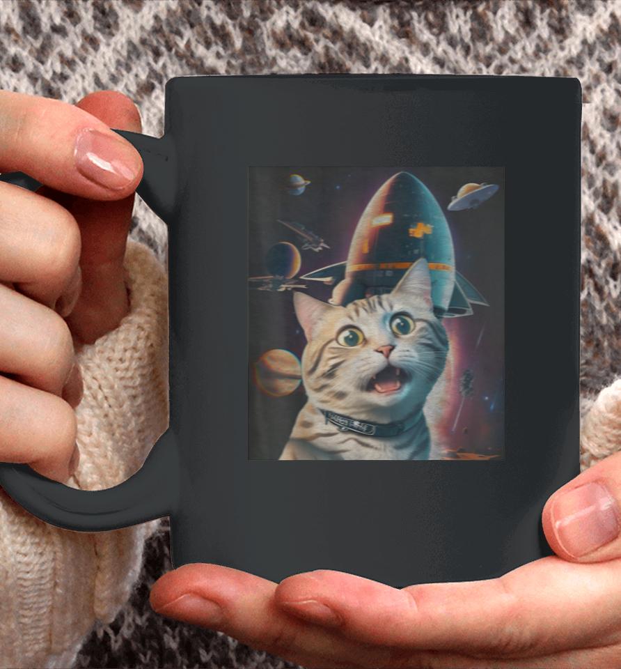 Funny Cat Selfie With Flying Objects In Space Pet Cats Lover Coffee Mug