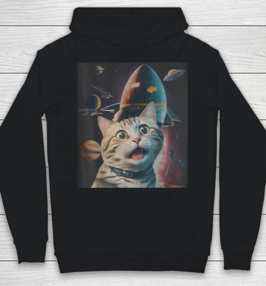 Funny Cat Selfie With Flying Objects In Space Pet Cats Lover Hoodie